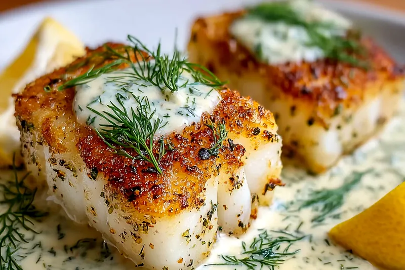 Cod fillets baking in the oven with golden edges forming, showing the perfect doneness and texture