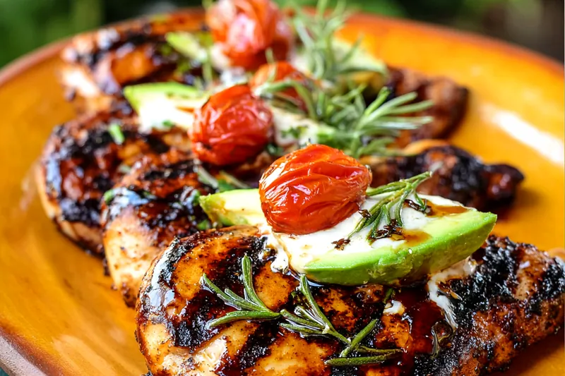 Chicken breasts grilling on a hot grill with beautiful grill marks forming, showing perfect searing technique