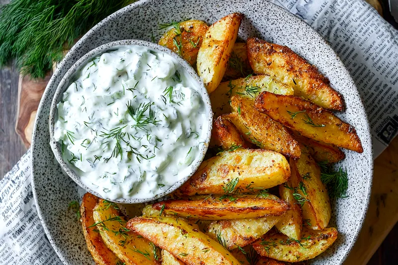Golden-brown potato wedges roasting in the oven with crispy edges forming, showing perfect browning and texture