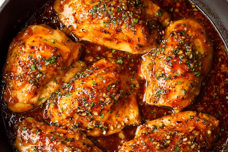 Ingredients for sugar garlic chicken including chicken wings, flour, cornstarch, brown sugar, soy sauce, garlic, and Asian seasonings on a wooden board
