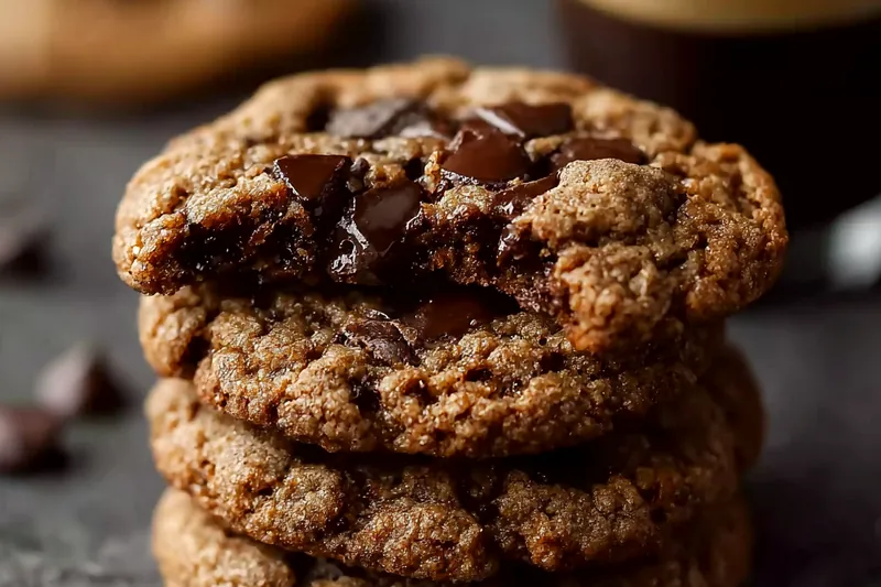 Golden-brown espresso cookies baking in oven showing perfect texture with chocolate chips melting slightly and edges just set