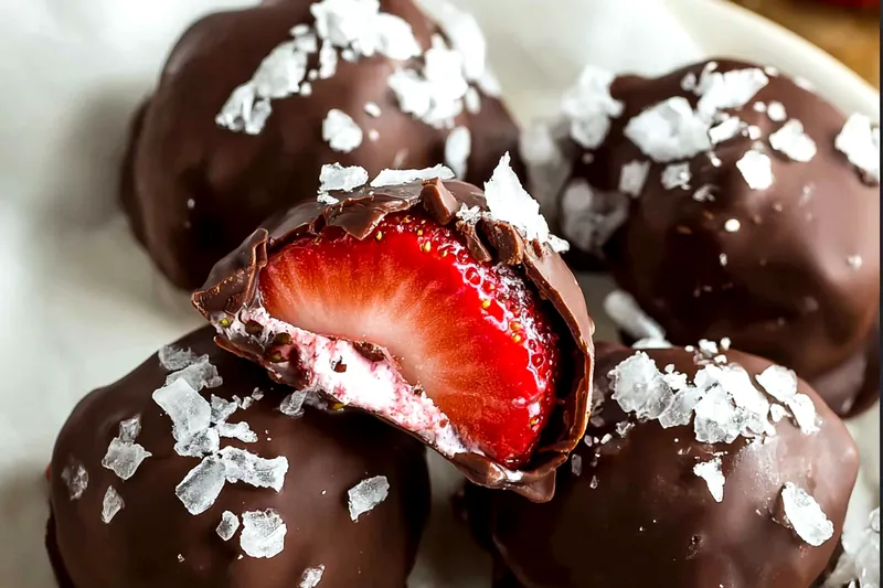 Ingredients for chocolate strawberry yogurt bites including Greek yogurt, fresh strawberries, dark chocolate, honey, and vanilla arranged on a marble surface