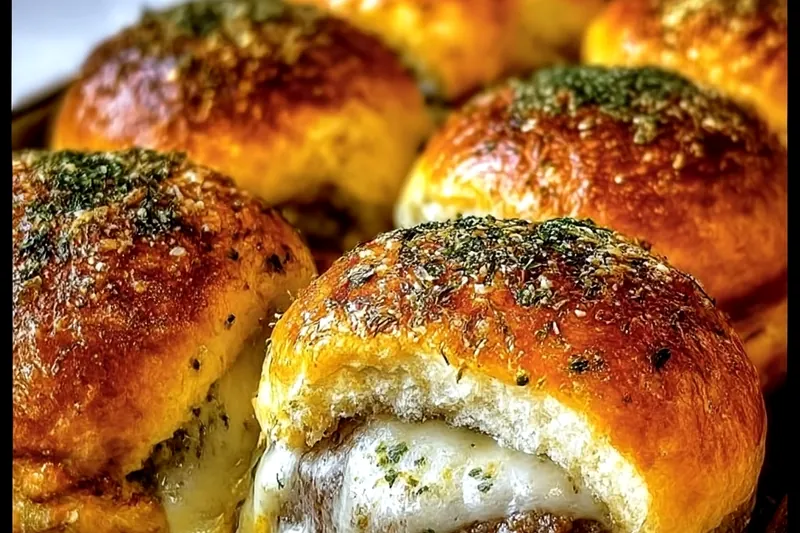 Garlic parmesan cheeseburger patties cooking on a grill with melted cheese on top, showing perfect searing and cheese melting technique